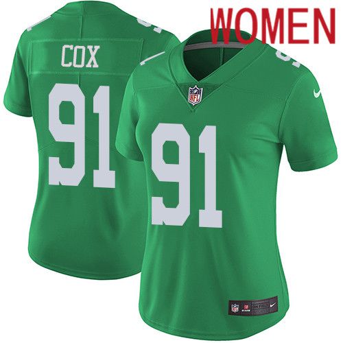 Women Philadelphia Eagles #91 Fletcher Cox Nike Green Vapor Limited Rush NFL Jersey